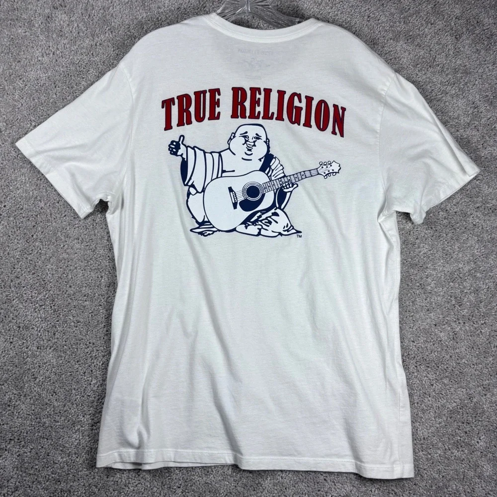True Religion World Tour Graphic T-Shirt Mens Large Buddha‎ Guitar White